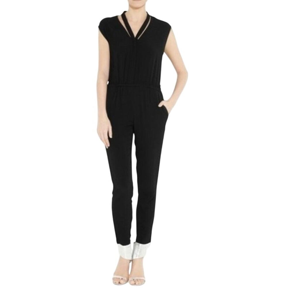 Sandro Black Sleeveless V-Neck Viscose Jumpsuit Size 1 Small